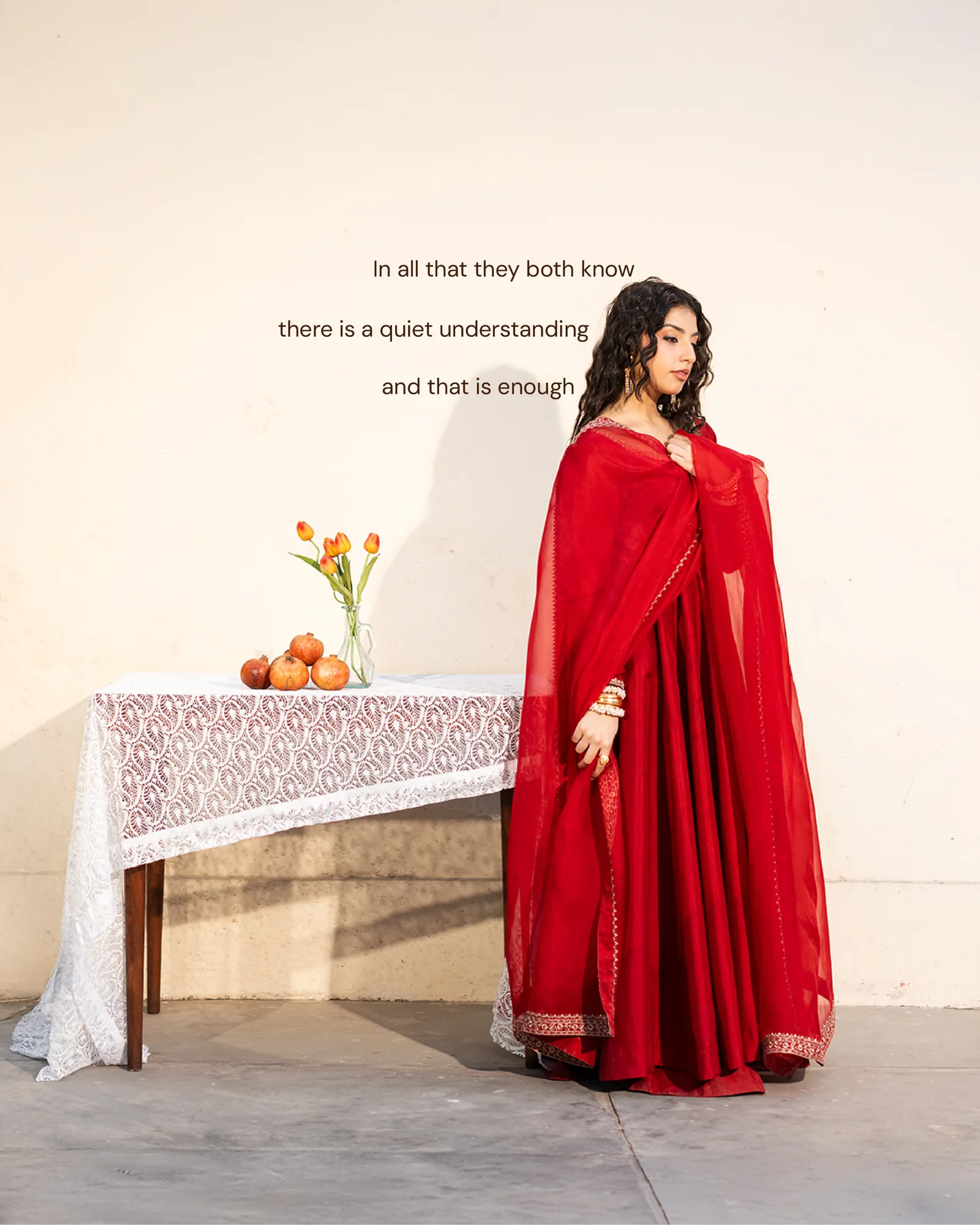 The woman in red at the same lace table — a quiet understanding, and that is enough.